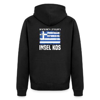 Insel Kos Koordinaten - Unisex Premium Bio Zip Hoodie - Schwarz - Hinten - Nico (187cm)