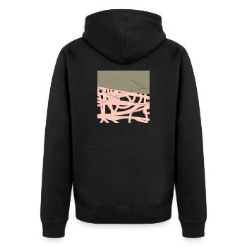 Rosé Netz auf Olivgrund - Unisex Premium Bio Zip Hoodie - Schwarz - Hinten - Nico (187cm)