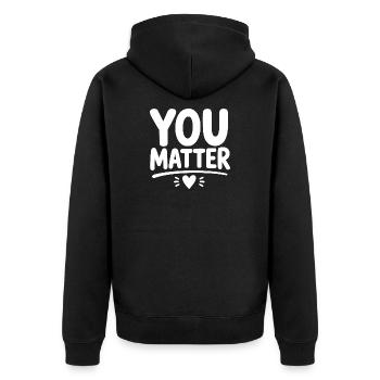 You Matter – Ermutigendes Mental Health Statement - Unisex Premium Bio Zip Hoodie - Schwarz - Hinten - Nico (187cm)