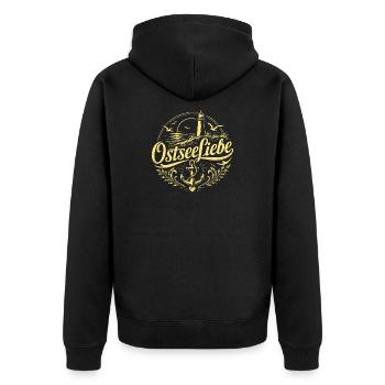 OstseeLiebe Leuchtturm Flair - Unisex Premium Bio Zip Hoodie - Schwarz - Hinten - Nico (187cm)