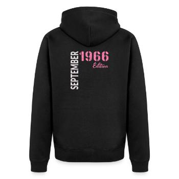 60e anniversaire, septembre 1966 - Veste à capuche bio Premium Unisexe - noir - Dos - Nico (187cm)