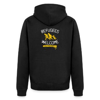 refugees welcome - stencil - bleiberecht für alle - Unisex Premium Bio Zip Hoodie - Schwarz - Hinten - Nico (187cm)