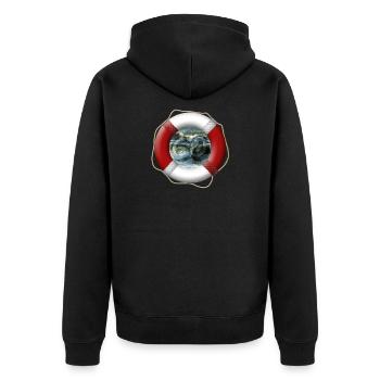 Rettungsring - 60 Jahre - Geburtstag - Unisex Premium Bio Zip Hoodie - Schwarz - Hinten - Nico (187cm)