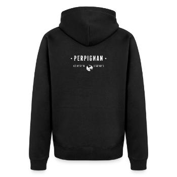 Perpignan Coordonnées Géographiques Stylisées - Veste à capuche bio Premium Unisexe - noir - Dos - Nico (187cm)