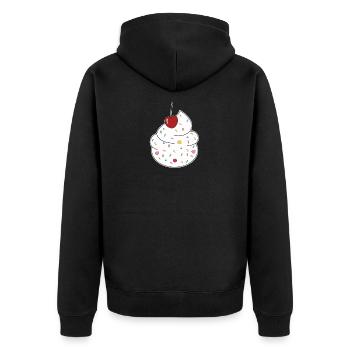 Sahne Kirsche - Unisex Premium Bio Zip Hoodie - Schwarz - Hinten - Nico (187cm)