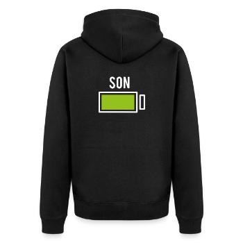 Sohn Partnerlook Partner Bro Batterie Akku Familie - Unisex Premium Bio Zip Hoodie - Schwarz - Hinten - Nico (187cm)
