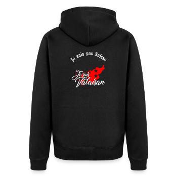Ich bin ein Walliser Carte Valais Rouge - Unisex Premium Bio Zip Hoodie - Schwarz - Hinten - Nico (187cm)
