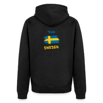Team Schweden / Stockholm Geschenk Skandinavien - Unisex Premium Bio Zip Hoodie - Schwarz - Hinten - Nico (187cm)