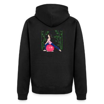Pilates Übung Fitness Training Workout - Unisex Premium Bio Zip Hoodie - Schwarz - Hinten - Nico (187cm)