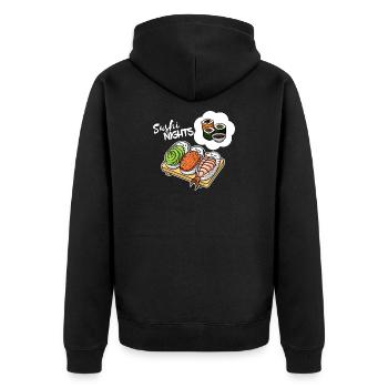 Sushi Avocado Lachs Schlafen Traum Lustig Essen - Unisex Premium Bio Zip Hoodie - Schwarz - Hinten - Nico (187cm)