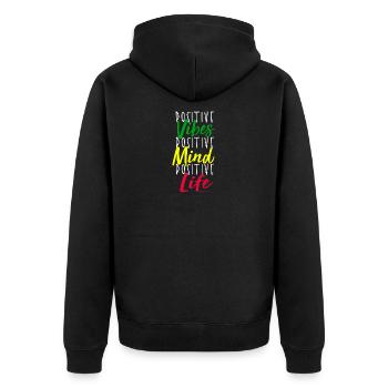 Positive Vibes Mindset Motiv - Unisex Premium Bio Zip Hoodie - Schwarz - Hinten - Nico (187cm)