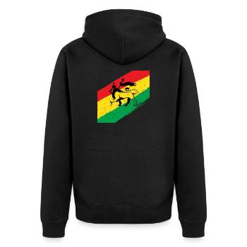 Rasta lion in front of three-color flag - Unisex Premium Organic Zip Hoodie - black - Back - Nico (187cm)