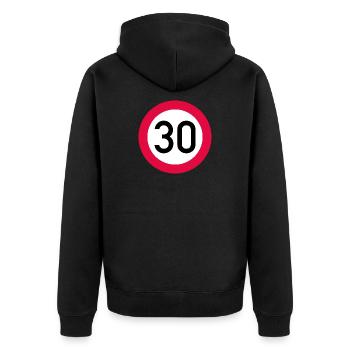 30 ans Attention ! Panneau de signalisation 30 km/h - Veste à capuche bio Premium Unisexe - noir - Dos - Nico (187cm)