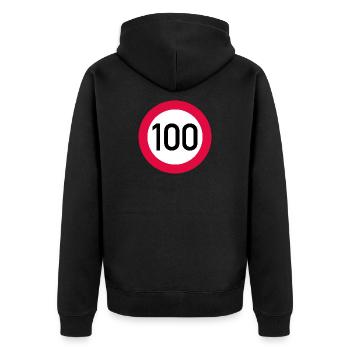 100th birthday Attention! Traffic sign 100 Km/h - Unisex Premium Organic Zip Hoodie - black - Back - Nico (187cm)