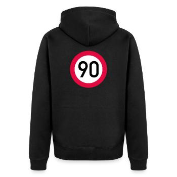 90 ans Attention ! Panneau de signalisation 90 km/h - Veste à capuche bio Premium Unisexe - noir - Dos - Nico (187cm)