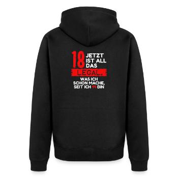 Lustig Spruch 18. Geburtstag Achtzehn Jahre Humor - Unisex Premium Bio Zip Hoodie - Schwarz - Hinten - Nico (187cm)