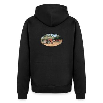 Rote Traktoren im Feld - Unisex Premium Bio Zip Hoodie - Schwarz - Hinten - Nico (187cm)