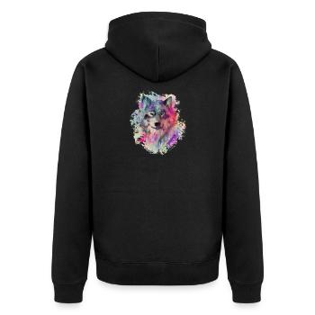 Wolf im Norden Colour version - Unisex Premium Bio Zip Hoodie - Schwarz - Hinten - Nico (187cm)