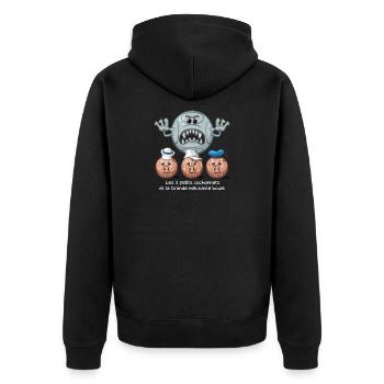 Les 3 petits cochonnets - Unisex Premium Bio Zip Hoodie - Schwarz - Hinten - Nico (187cm)