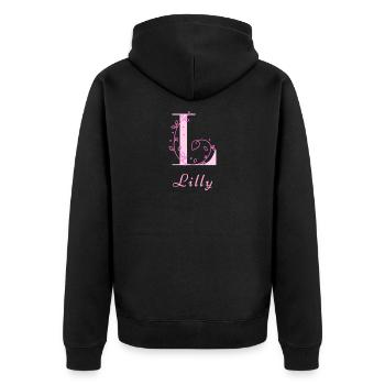 LILLY Namensshirt Blumen Buchstabe Damen - Unisex Premium Bio Zip Hoodie - Schwarz - Hinten - Nico (187cm)