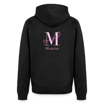 MATHILDA Nom Chemise Fleurs Lettres Femmes - Veste à capuche bio Premium Unisexe - noir - Dos - Nico (187cm)