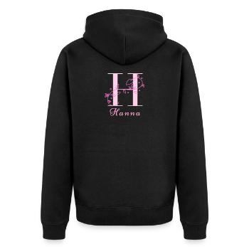 HANNA Nom Chemise Fleurs Lettres Femmes - Veste à capuche bio Premium Unisexe - noir - Dos - Nico (187cm)