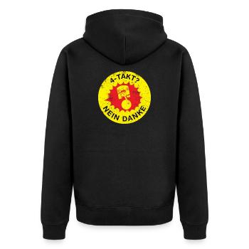 4-Takt nein danke ultimatives Ossi Schrauber Motiv - Unisex Premium Bio Zip Hoodie - Schwarz - Hinten - Nico (187cm)