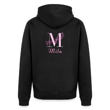Nom MILA Chemise Lettres Florales Femmes - Veste à capuche bio Premium Unisexe - noir - Dos - Nico (187cm)