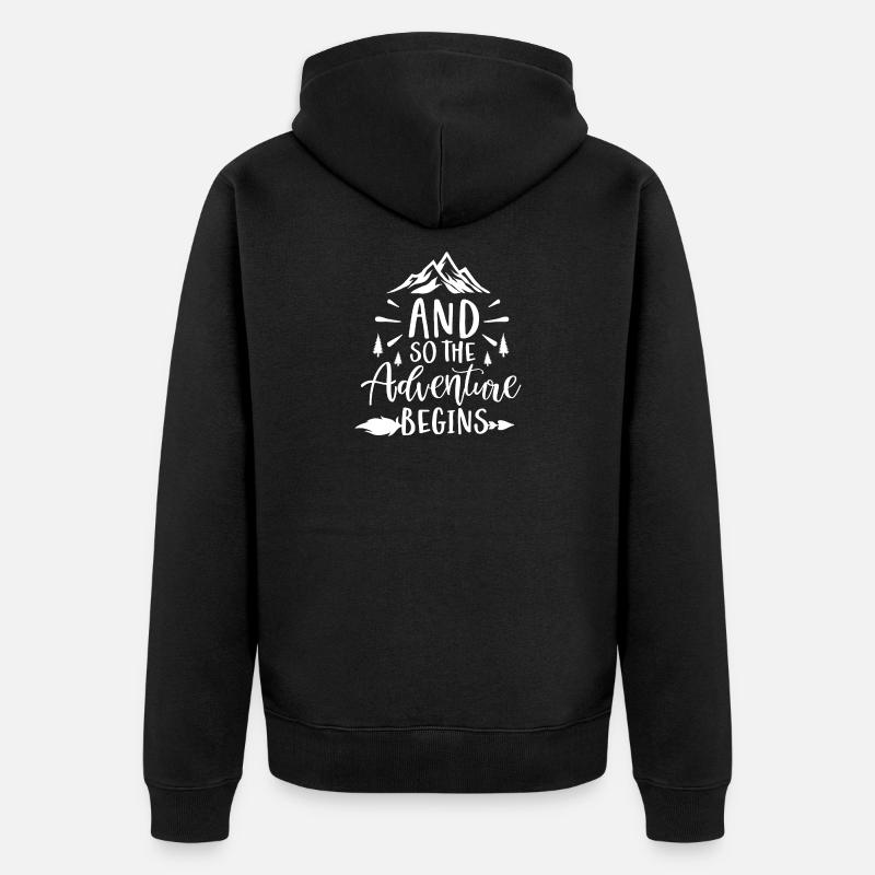 Und so beginnt das Abenteuer - Unisex Premium Bio Zip Hoodie - Schwarz
