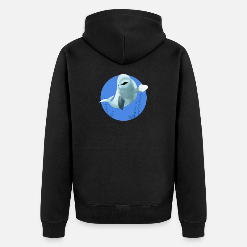 Belouga joyeux dans un cercle bleu - Veste à capuche bio Premium Unisexe - noir