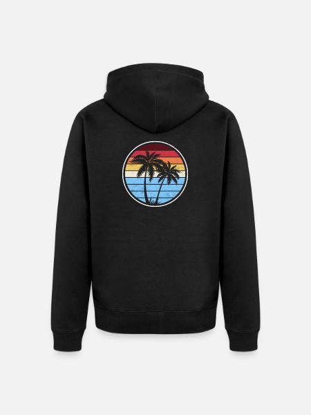 Retro Palm Sunset Circle - Unisex Premium Organic Zip Hoodie - black
