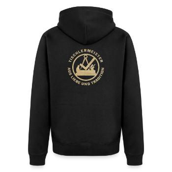 Tischlermeister Liebe und Tradition Eiche Holz - Unisex Premium Bio Zip Hoodie - Schwarz - Hinten - Nico (187cm)
