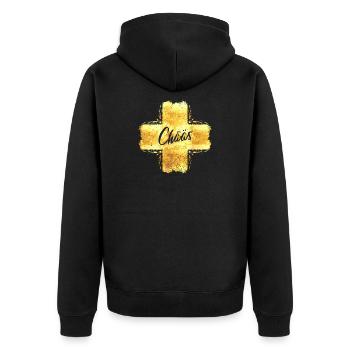 Schweizer Käse - Chääs - Raclette - Schweiz - Unisex Premium Bio Zip Hoodie - Schwarz - Hinten - Nico (187cm)