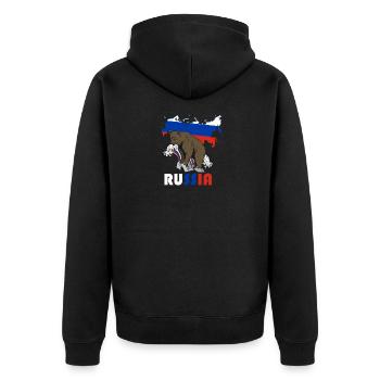 Russland Bär Design mit Landkarte und Flagge - Unisex Premium Bio Zip Hoodie - Schwarz - Hinten - Nico (187cm)