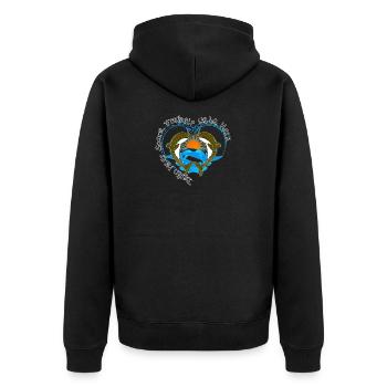 Delfin Meer Sonne Freiheit Liebe Herz - Unisex Premium Bio Zip Hoodie - Schwarz - Hinten - Nico (187cm)
