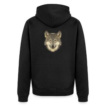 Naturfan shirts, Wolfkopf, beliebte Tierdesigns - Unisex Premium Bio Zip Hoodie - Schwarz - Hinten - Nico (187cm)