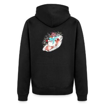 Snowman with scarf and snowboard - Unisex Premium Organic Zip Hoodie - black - Back - Nico (187cm)