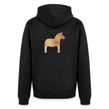 Dalapferd Holz Winter Schweden Jahresringe Deko - Unisex Premium Bio Zip Hoodie - Schwarz - Hinten - Nico (187cm)