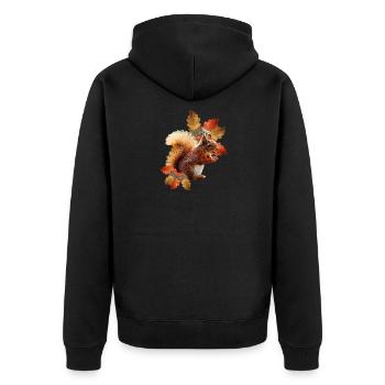 Eichhörnchen motiv mit Eichenblättern, Herbst frau - Unisex Premium Bio Zip Hoodie - Schwarz - Hinten - Nico (187cm)