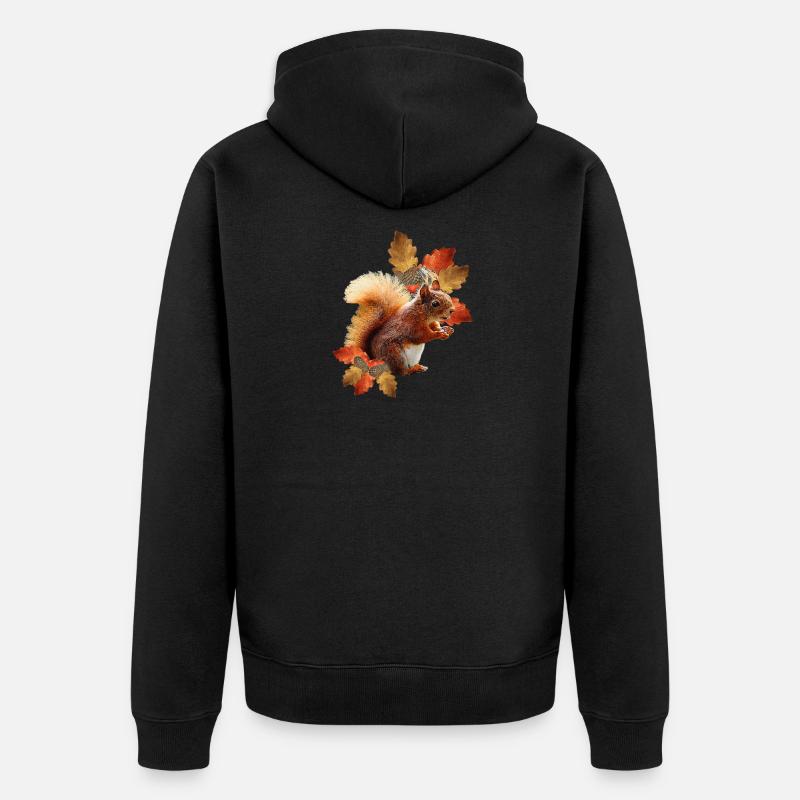Eichhörnchen motiv mit Eichenblättern, Herbst frau - Unisex Premium Bio Zip Hoodie - Schwarz
