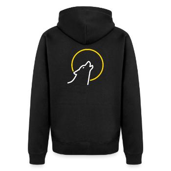 Wolf bei Vollmond - Unisex Premium Bio Zip Hoodie - Schwarz - Hinten - Nico (187cm)