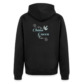 Funny Slogan Shirts, Chaos Queen, Partner Look - Unisex Premium Organic Zip Hoodie - black - Back - Nico (187cm)