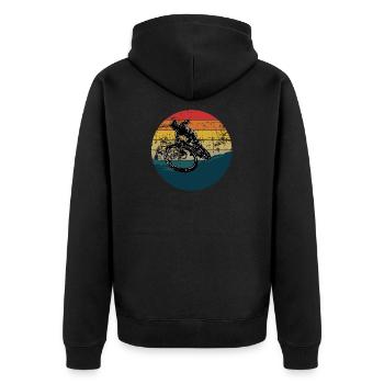 Radstunt im Retro MTB Downhill Mountainbike - Unisex Premium Bio Zip Hoodie - Schwarz - Hinten - Nico (187cm)