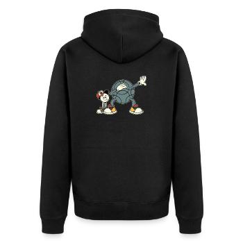 Dabbing Boulekugel Petanque Outfit für Bouler - Unisex Premium Bio Zip Hoodie - Schwarz - Hinten - Nico (187cm)