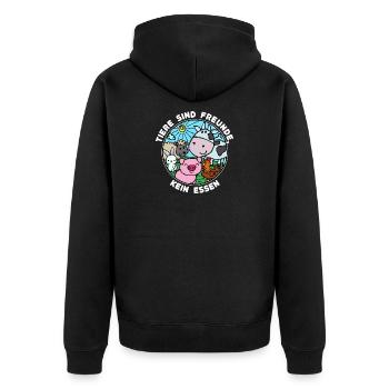 Schwein Kuh Vegan Statement Tierlieb - Unisex Premium Bio Zip Hoodie - Schwarz - Hinten - Nico (187cm)