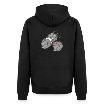 Boulekugeln mit Schweinchen Schiesserkugeln Boule - Unisex Premium Bio Zip Hoodie - Schwarz - Hinten - Nico (187cm)