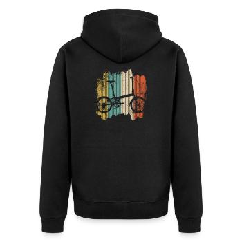 Retro Bike Silhouette auf farbigen Streifen - Unisex Premium Bio Zip Hoodie - Schwarz - Hinten - Nico (187cm)