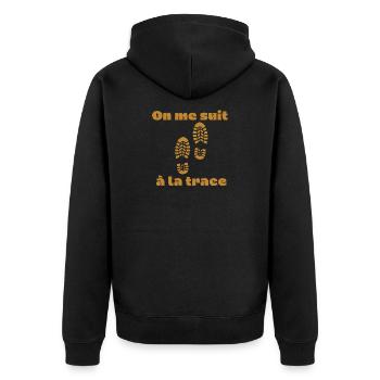 on me suit a la trace humour randonnée empreinte - Veste à capuche bio Premium Unisexe - noir - Dos - Nico (187cm)