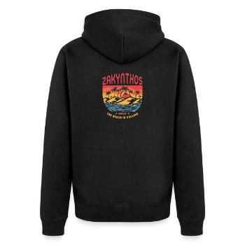 Zakynthos Griechenland Design mit Palmen - Unisex Premium Bio Zip Hoodie - Schwarz - Hinten - Nico (187cm)