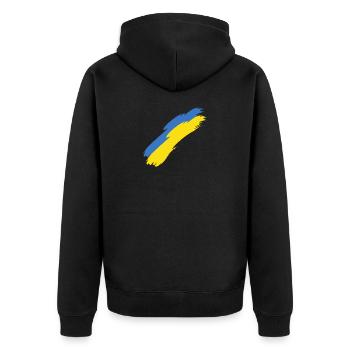 Ukraine - Unisex Premium Bio Zip Hoodie - Schwarz - Hinten - Nico (187cm)